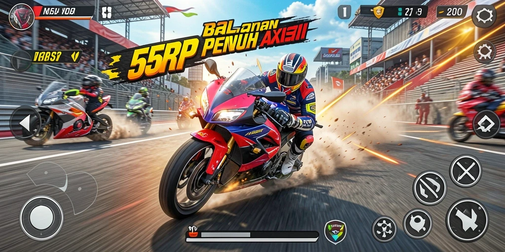 Screenshot menampilkan aksi balapan motor yang mendebarkan.