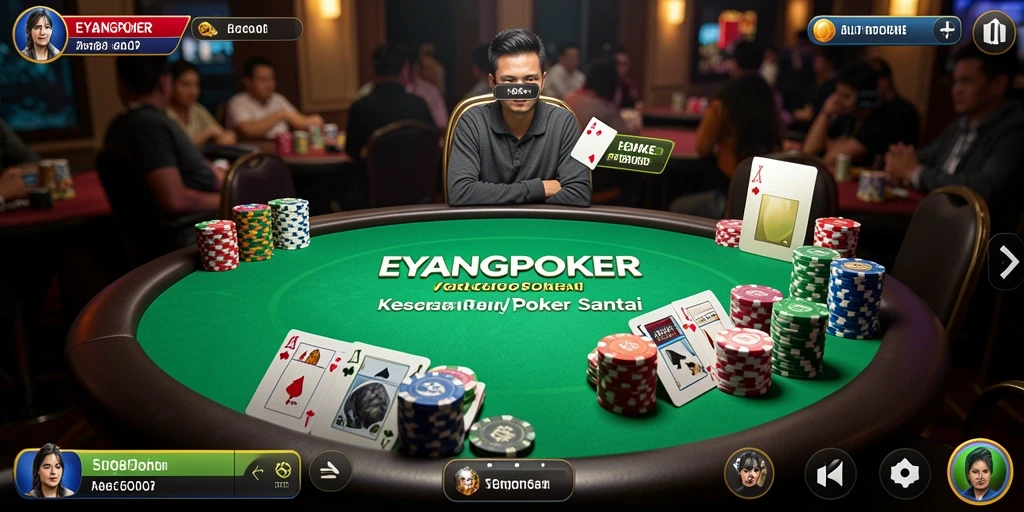 Tampilan gameplay seru di EYANGPOKER dengan teman-teman.