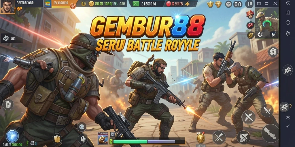 Tampilan utama gameplay GEMBUR88 dengan aksi Battle Royale yang mendebarkan.