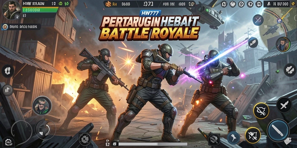 Screenshot HW777 menampilkan intensitas pertandingan Battle Royale yang mendebarkan.