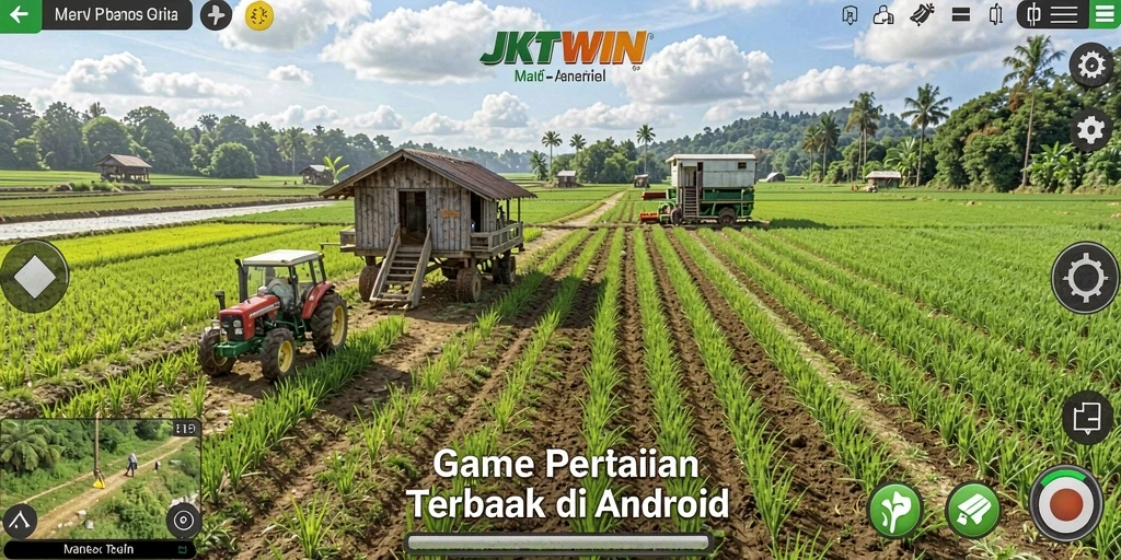 Tangkapan layar JKTWIN menampilkan ladang yang hijau dan subur dengan berbagai tanaman.