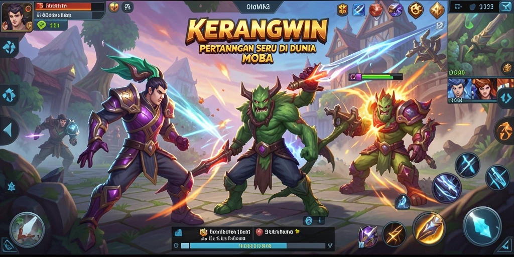 Tampilan seru pertandingan di KERANGWIN dengan karakter MOBA.