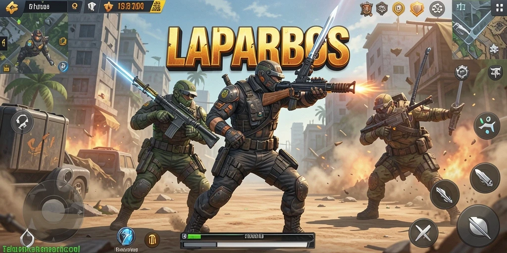Screenshot permainan LAPARBOS menampilkan suasana pertarungan Battle Royale yang intens.