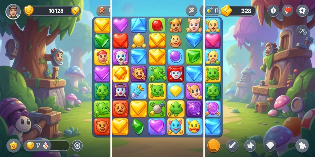 Tangkapan layar menampilkan gameplay seru OLX128 Match-3.