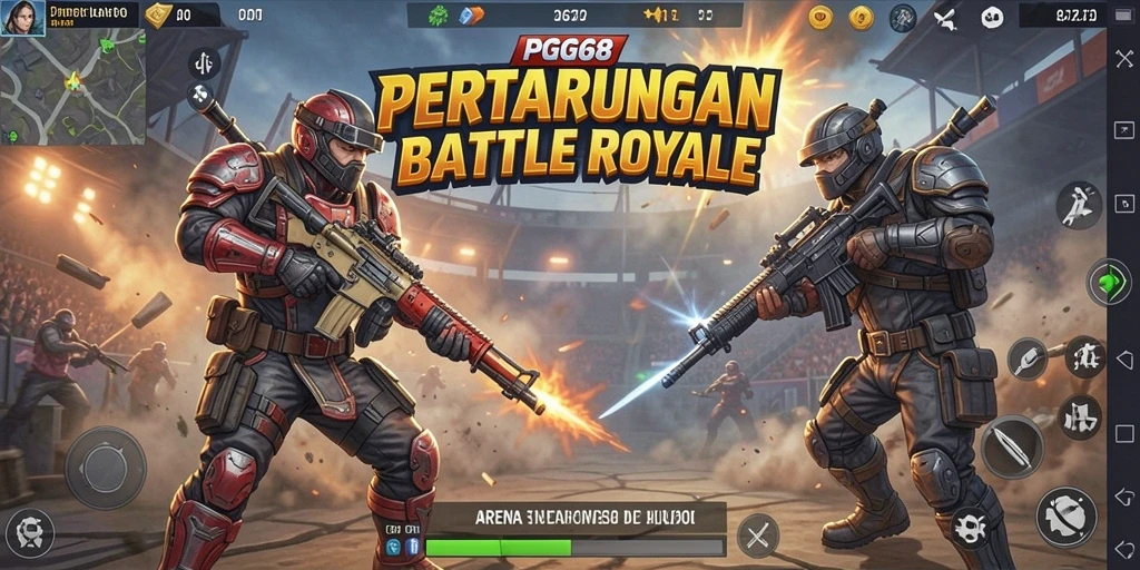 Screenshot PGG68 menampilkan aksi mendebarkan dalam permainan Battle Royale.