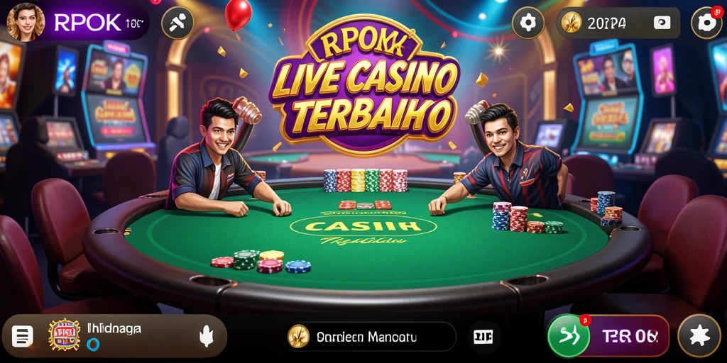 Screenshot gameplay RPOK yang menampilkan dealer dan meja permainan.