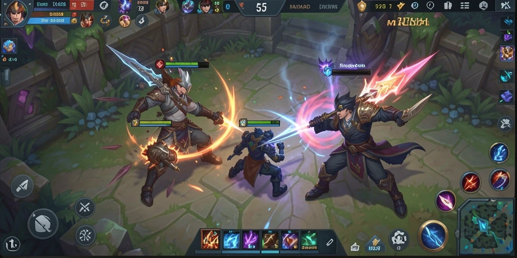 Screenshot gameplay S13 yang menunjukkan pertarungan tim yang seru.
